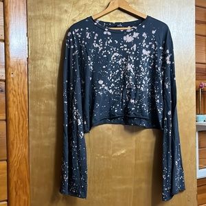 Zara bell sleeve top, L, gray and bleach